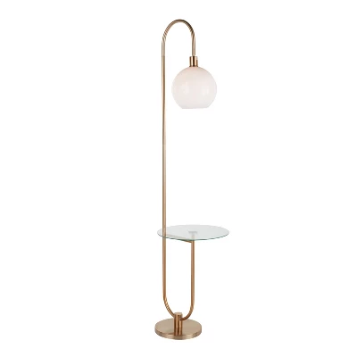 Trombone Contemporary/Glam Floor Lamp With Metal And Glass Shelf Gold (Includes LED Light Bulb) - LumiSource 3 Trombone Contemporary/Glam Floor Lamp With Metal And Glass Shelf Gold (Includes LED Light Bulb) - LumiSource