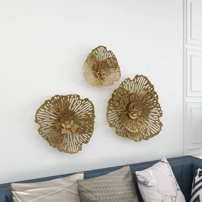 Metal Floral Wall Decor Set Of 3 Gold - Olivia & May 15 Metal Floral Wall Decor Set Of 3 Gold - Olivia & May - Image 13