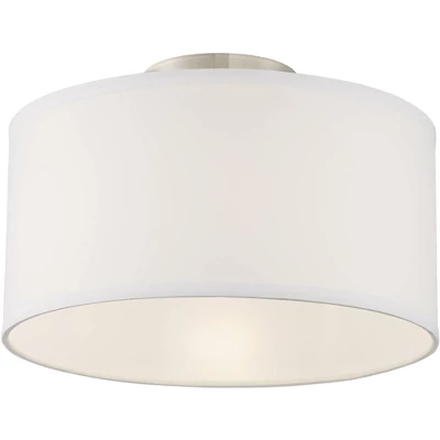 360 Lighting Adams Modern Ceiling Light Semi Flush Mount Fixtures 14" Wide Set Of 2 Brushed Nickel White Fabric Drum For Bedroom Kitchen Living Room 6 360 Lighting Adams Modern Ceiling Light Semi Flush Mount Fixtures 14" Wide Set Of 2 Brushed Nickel White Fabric Drum For Bedroom Kitchen Living Room - Image 4
