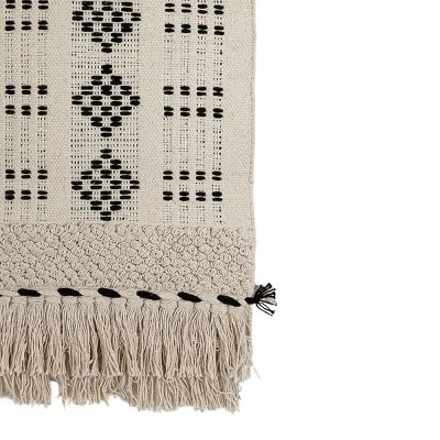 Hand Woven Geo Pattern Wall Art Black Cotton & Wood Dowel By Foreside Home & Garden 4 Hand Woven Geo Pattern Wall Art Black Cotton & Wood Dowel By Foreside Home & Garden - Image 2