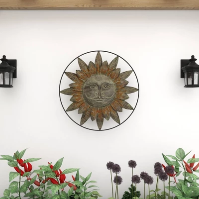 Metal Sunburst Indoor Outdoor Wall Decor With Distressed Copper Like Finish Brown - Olivia & May 10 Metal Sunburst Indoor Outdoor Wall Decor With Distressed Copper Like Finish Brown - Olivia & May - Image 8