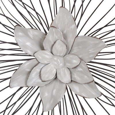 Set Of 3 Collection Of Floral Blooms Metal Wall Sculpture With Open Wire Petals White/Brown/Black - StyleCrfat 6 Set Of 3 Collection Of Floral Blooms Metal Wall Sculpture With Open Wire Petals White/Brown/Black - StyleCrfat - Image 4
