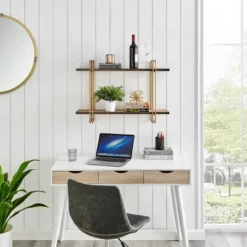 32.3" X 22" 2 Tier Metal And Wood Hanging Bracket Wall Mounted Shelf Gold - Danya B. 15 32.3" X 22" 2 Tier Metal And Wood Hanging Bracket Wall Mounted Shelf Gold - Danya B. -Home Decor Store GUEST 7cfa89d0 31b0 43bf a56e 36953b3f4398