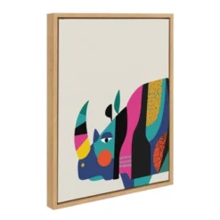 18" X 24" Sylvie Rhino Framed Canvas Wall Art By Rachel Lee Natural - Kate And Laurel