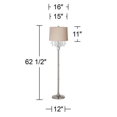 360 Lighting Chandelier Floor Lamp 62.5" Tall Brushed Nickel Chrome Crystals Natural Linen Fabric Drum Shade For Living Room Reading Bedroom 4 360 Lighting Chandelier Floor Lamp 62.5" Tall Brushed Nickel Chrome Crystals Natural Linen Fabric Drum Shade For Living Room Reading Bedroom - Image 2