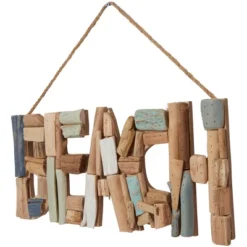 Wood Sign Handmade Driftwood Inspired Beach Wall Decor With Blue Accent And Hanging Rope Brown - Olivia & May