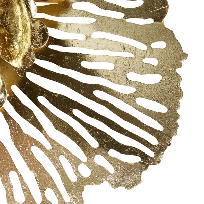 Metal Floral Wall Decor Set Of 3 Gold - Olivia & May 5 Metal Floral Wall Decor Set Of 3 Gold - Olivia & May - Image 3