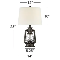 Franklin Iron Works Murphy Industrial Rustic Accent Table Lamp 23" High Weathered Bronze Miner Lantern Oatmeal Fabric Shade For Bedroom Living Room -Home Decor Store GUEST 833acb9a 31b7 4454 ac7c f061817eeea9