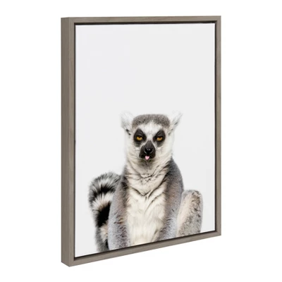 18" X 24" Sylvie Sitting Lemur Tongue Out Framed Canvas Wall Art By Amy Peterson Gray - DesignOvation 3 18" X 24" Sylvie Sitting Lemur Tongue Out Framed Canvas Wall Art By Amy Peterson Gray - DesignOvation