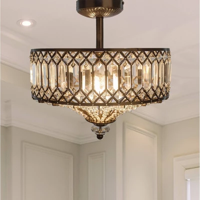 15.25" Glass And Metal Tiered Jeweled Semi Flush Mount Ceiling Light - River Of Goods 3 15.25" Glass And Metal Tiered Jeweled Semi Flush Mount Ceiling Light - River Of Goods