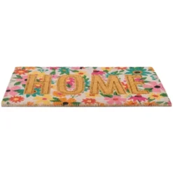 Northlight Pink And Orange Floral "Home" Outdoor Natural Coir Doormat 18" X 30" -Home Decor Store GUEST 87aa9775 e08e 403a b7d9 f46ff869a3ff