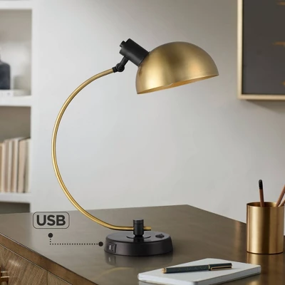 Possini Euro Design Modern Mid Century Desk Lamp 28 1/2" Tall Warm Gold Black With Dual USB Charging Ports For Bedroom Living Room Office Reading Home 3 Possini Euro Design Modern Mid Century Desk Lamp 28 1/2" Tall Warm Gold Black With Dual USB Charging Ports For Bedroom Living Room Office Reading Home