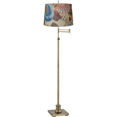 360 Lighting Swing Arm Floor Lamp Adjustable Height 70" Tall Antique Brass Tropic Flower Drum Shade For Living Room Reading Bedroom Office 3 360 Lighting Swing Arm Floor Lamp Adjustable Height 70" Tall Antique Brass Tropic Flower Drum Shade For Living Room Reading Bedroom Office