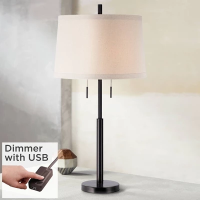 Possini Euro Design Modern Buffet Table Lamp 33" Tall With USB Charging Port Dark Bronze Drum Shade For Bedroom Living Room Office 3 Possini Euro Design Modern Buffet Table Lamp 33" Tall With USB Charging Port Dark Bronze Drum Shade For Bedroom Living Room Office
