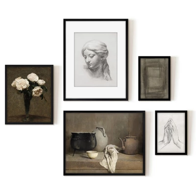 Americanflat 5 Piece Vintage Gallery Wall Art Set - Pot Kettle Still Life, Sculpture Study, Roses, Geometric Abstract By Maple + Oak 6 Americanflat 5 Piece Vintage Gallery Wall Art Set - Pot Kettle Still Life, Sculpture Study, Roses, Geometric Abstract By Maple + Oak - Image 4