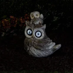 15" Solar Owls LED Light Magnesium Oxide Statue Brown - Alpine Corporation -Home Decor Store GUEST 8c9cf27b f949 40be a635 92434871558c