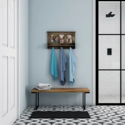 Wall Shelf And Picture Collage With Ledge And 3 Hanging Hooks- Photo Frame Decor Shelving With Rustic Wood Look, Holds 4x6 Pictures By Hastings Home -Home Decor Store GUEST 8cd1531b 5f3d 41b8 92d1 892621ced409