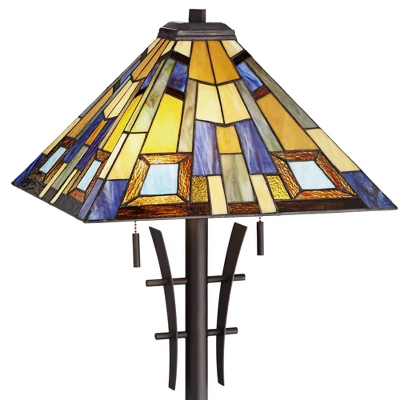 Robert Louis Tiffany Asian-Inspired Floor Lamp 62" Tall Bronze Iron Tiffany Style Jewel Tone Art Glass Shade For Living Room Reading Bedroom Office 5 Robert Louis Tiffany Asian-Inspired Floor Lamp 62" Tall Bronze Iron Tiffany Style Jewel Tone Art Glass Shade For Living Room Reading Bedroom Office - Image 3