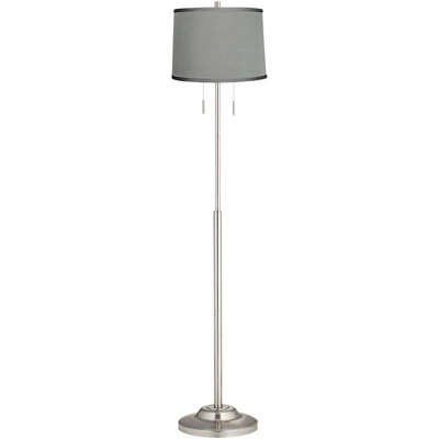 360 Lighting Abba Modern Floor Lamp Standing 66" Tall Brushed Nickel Platinum Gray Dupioni Silk Drum Shade For Living Room Bedroom Office House Home 3 360 Lighting Abba Modern Floor Lamp Standing 66" Tall Brushed Nickel Platinum Gray Dupioni Silk Drum Shade For Living Room Bedroom Office House Home