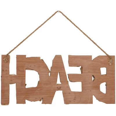 Wood Sign Handmade Driftwood Inspired Beach Wall Decor With Blue Accent And Hanging Rope Brown - Olivia & May 5 Wood Sign Handmade Driftwood Inspired Beach Wall Decor With Blue Accent And Hanging Rope Brown - Olivia & May - Image 3