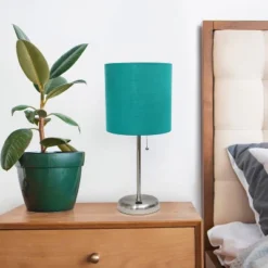 19.5" Bedside USB Port Feature Metal Table Desk Lamp Brushed Steel With Teal Fabric Shade - Creekwood Home -Home Decor Store GUEST 913a4b71 be53 43f7 bf30 d5663df7fc94