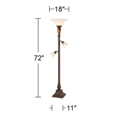Kathy Ireland Mulholland Vintage Rustic Torchiere Floor Lamp With Side Lights 72" Tall Bronze Tortoise Shell Frosted Glass For Living Room Reading 9 Kathy Ireland Mulholland Vintage Rustic Torchiere Floor Lamp With Side Lights 72" Tall Bronze Tortoise Shell Frosted Glass For Living Room Reading - Image 7