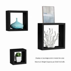 Floating Shelves- Cube Wall Shelf Set With Hidden Brackets, 3 Sizes To Display Decor, Books, Photos, More- Hardware Included By Hastings Home (Black) -Home Decor Store GUEST 925bc2be 3192 4a73 aa86 84d4f6820c7d