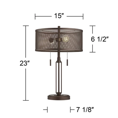 Franklin Iron Works Dayn Industrial Accent Table Lamps Set Of 2 23" High Bronze Metal LED Mesh Shade For Bedroom Living Room Bedside Nightstand Office 7 Franklin Iron Works Dayn Industrial Accent Table Lamps Set Of 2 23" High Bronze Metal LED Mesh Shade For Bedroom Living Room Bedside Nightstand Office - Image 5