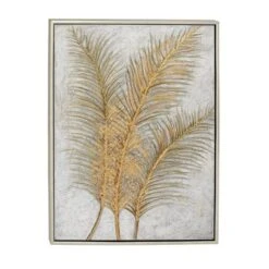 Canvas Leaf Framed Wall Art With Silver Frame Gold - CosmoLiving By Cosmopolitan -Home Decor Store GUEST 9464903e 7851 4217 8935 59c565a2c5d3