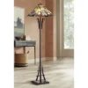 Robert Louis Tiffany Asian-Inspired Floor Lamp 62" Tall Bronze Iron Tiffany Style Jewel Tone Art Glass Shade For Living Room Reading Bedroom Office