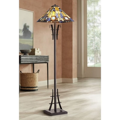 Robert Louis Tiffany Asian-Inspired Floor Lamp 62" Tall Bronze Iron Tiffany Style Jewel Tone Art Glass Shade For Living Room Reading Bedroom Office 3 Robert Louis Tiffany Asian-Inspired Floor Lamp 62" Tall Bronze Iron Tiffany Style Jewel Tone Art Glass Shade For Living Room Reading Bedroom Office