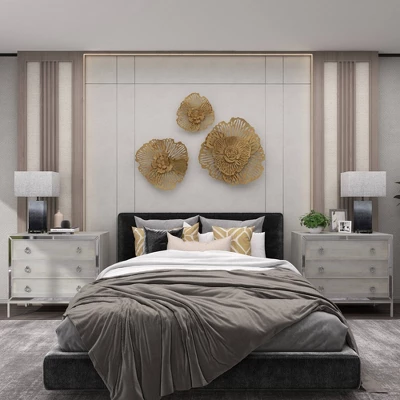 Metal Floral Wall Decor Set Of 3 Gold - Olivia & May 9 Metal Floral Wall Decor Set Of 3 Gold - Olivia & May - Image 7