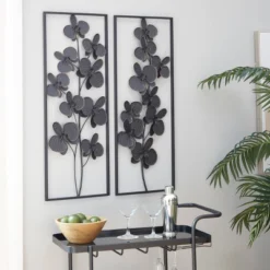 Set Of 2 Metal Floral Orchid Wall Decors With Black Frame Black - Olivia & May -Home Decor Store GUEST 953438f9 dec8 41f2 b26b 0ded378ba6ea