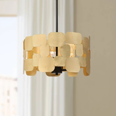 Possini Euro Design Stella Black Pendant Chandelier 15" Wide Modern Gold Leaf Drum Shade 4-Light Fixture For Dining Room House Foyer Kitchen Island 2 Possini Euro Design Stella Black Pendant Chandelier 15" Wide Modern Gold Leaf Drum Shade 4-Light Fixture For Dining Room House Foyer Kitchen Island