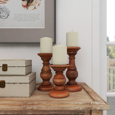 Set Of 3 Rustic Pillar Candle Holder - Olivia & May 10 Set Of 3 Rustic Pillar Candle Holder - Olivia & May - Image 8