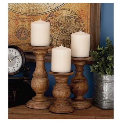 Set Of 3 Rustic Pillar Candle Holder - Olivia & May 3 Set Of 3 Rustic Pillar Candle Holder - Olivia & May