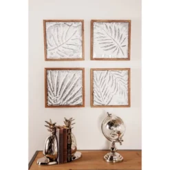 Wood Leaf Tropical Wall Decor With Wood Frames Set Of 4 Brown - Olivia & May