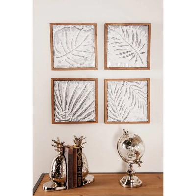 Wood Leaf Tropical Wall Decor With Wood Frames Set Of 4 Brown - Olivia & May 3 Wood Leaf Tropical Wall Decor With Wood Frames Set Of 4 Brown - Olivia & May