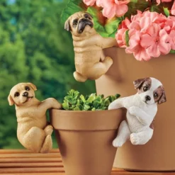 Collections Etc Hand-Painted Puppy Flower Pot Hugger Figurines - Set Of 3