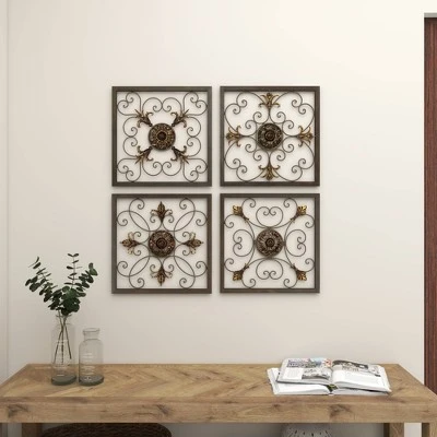 Metal Fleur De Lis Scrollwork And Wall Decor Set Of 4 Brown - Olivia & May 15 Metal Fleur De Lis Scrollwork And Wall Decor Set Of 4 Brown - Olivia & May - Image 13