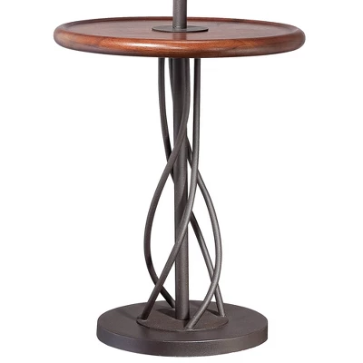 Franklin Iron Works Industrial Floor Lamps 63.5" Tall Set Of 2 With Tray Table Dark Rust Iron Twist Base Wood Linen Shades Living Room House 5 Franklin Iron Works Industrial Floor Lamps 63.5" Tall Set Of 2 With Tray Table Dark Rust Iron Twist Base Wood Linen Shades Living Room House - Image 3