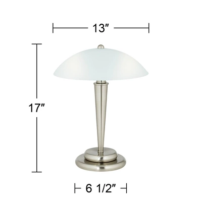 360 Lighting Deco Modern Accent Table Lamp 17" High Brushed Steel Touch On Off White Glass Dome Shade For Bedroom Bedside Nightstand Office Family 7 360 Lighting Deco Modern Accent Table Lamp 17" High Brushed Steel Touch On Off White Glass Dome Shade For Bedroom Bedside Nightstand Office Family - Image 5
