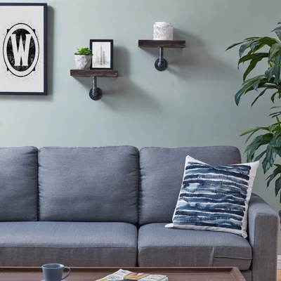 11.7" X 7.6" 2pc Industrial Pipe Wall Shelf Set - Danya B. 4 11.7" X 7.6" 2pc Industrial Pipe Wall Shelf Set - Danya B. - Image 2