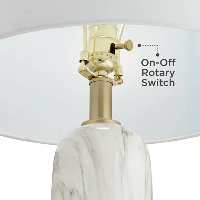 360 Lighting Maceao Modern Table Lamps 28" Tall Set Of 2 White Faux Marble Tapered Drum Shade For Bedroom Living Room Bedside Nightstand Office House 6 360 Lighting Maceao Modern Table Lamps 28" Tall Set Of 2 White Faux Marble Tapered Drum Shade For Bedroom Living Room Bedside Nightstand Office House - Image 4