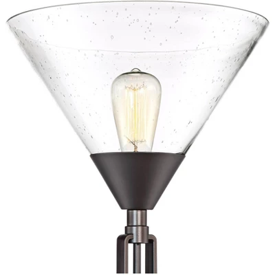 Franklin Iron Works Warwick Industrial Torchiere Floor Lamp With Side Lights 71 1/2" Tall Tiger Bronze LED Clear Seedy Glass For Living Room Reading 4 Franklin Iron Works Warwick Industrial Torchiere Floor Lamp With Side Lights 71 1/2" Tall Tiger Bronze LED Clear Seedy Glass For Living Room Reading - Image 2