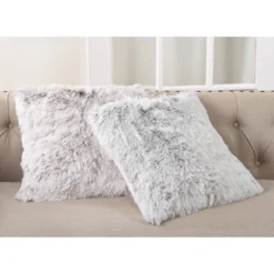 White Juneau Two-Tone Faux Fur Throw Pillow (18") - Saro Lifestyle