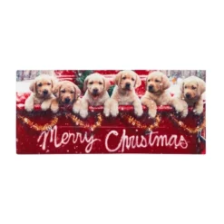 Evergreen Red Truck With Puppies Set Of 2 Garden Flag And Sassafras Doormat Bundle Set