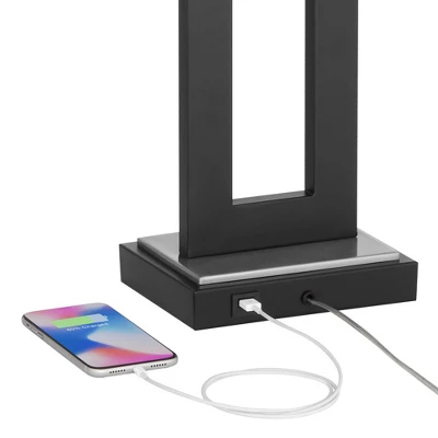 360 Lighting Neil Modern Rustic Table Lamp 26" High Black Metal With USB Charging Port White Rectangular Shade For Bedroom Living Room Bedside Desk 5 360 Lighting Neil Modern Rustic Table Lamp 26" High Black Metal With USB Charging Port White Rectangular Shade For Bedroom Living Room Bedside Desk - Image 3