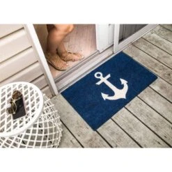 1'4" X 2'4" Anchor Nautical Indoor/Outdoor Coir Doormat Blue/White - Entryways