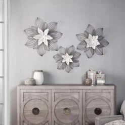 Set Of 3 Collection Of Floral Blooms Metal Wall Sculpture With Open Wire Petals White/Brown/Black - StyleCrfat 13 Set Of 3 Collection Of Floral Blooms Metal Wall Sculpture With Open Wire Petals White/Brown/Black - StyleCrfat -Home Decor Store GUEST b2da2acc 234e 4ff8 96e2 b87298e08af8